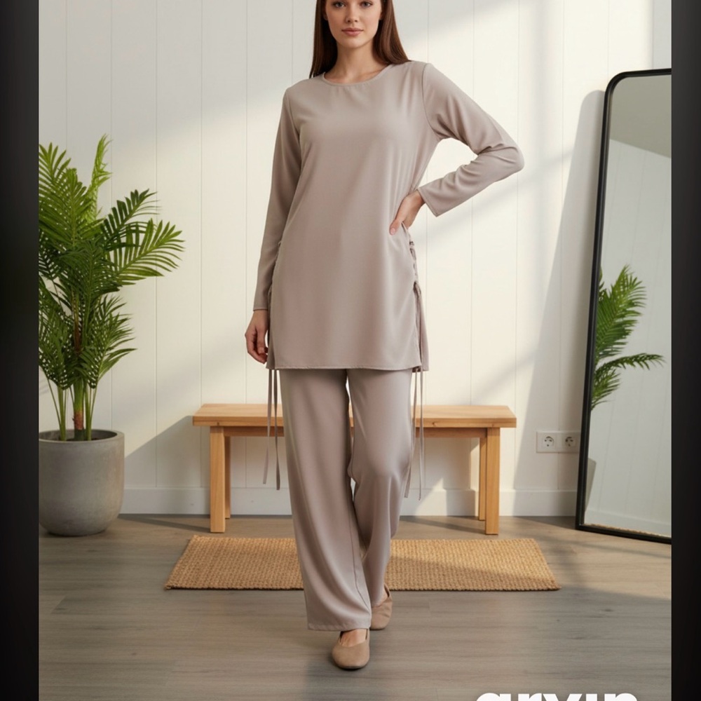 Elegant Beige Women's Straight Leg Pants
